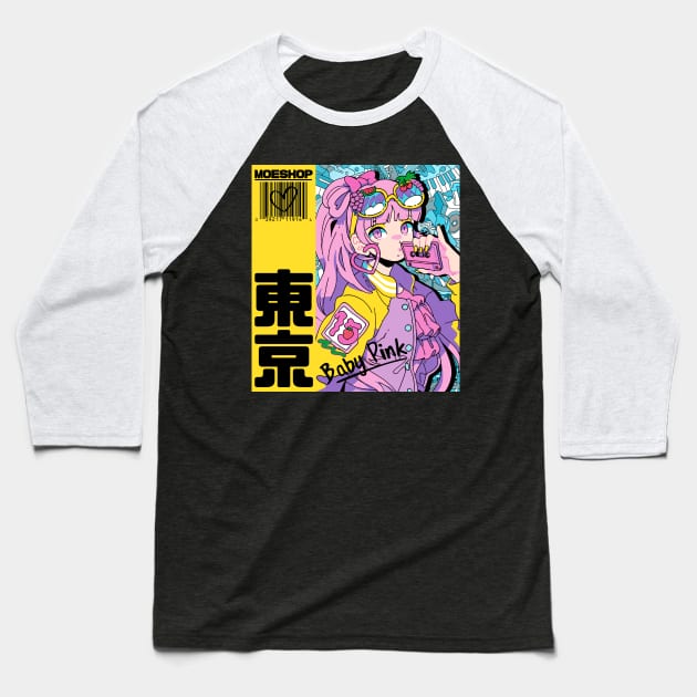 Anime Girl Pink Baseball T-Shirt by JayMar